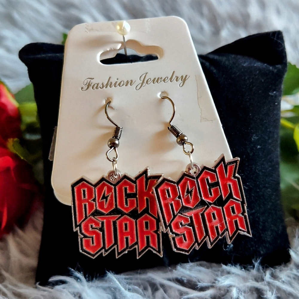 🌸Vintage Black Red Enamel Dipped Charms ROCK STAR Hypoallergenic Dangle…